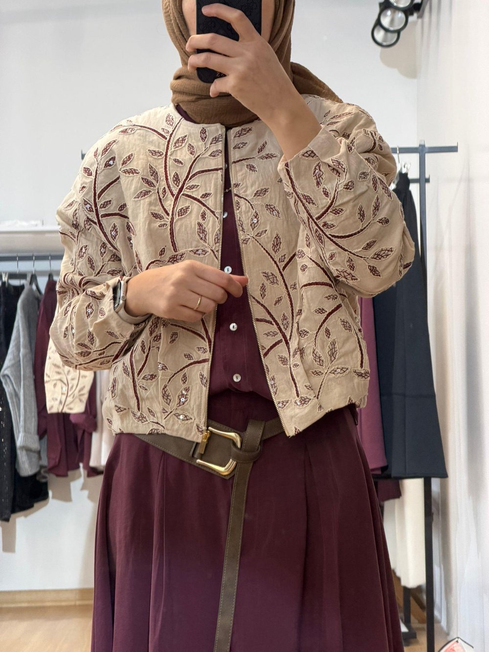 NAKIŞ DETAYLI BOMBER CEKET