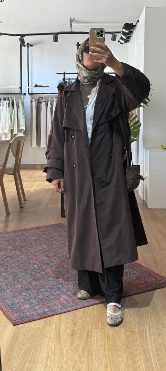 oversize kahve trechcoat