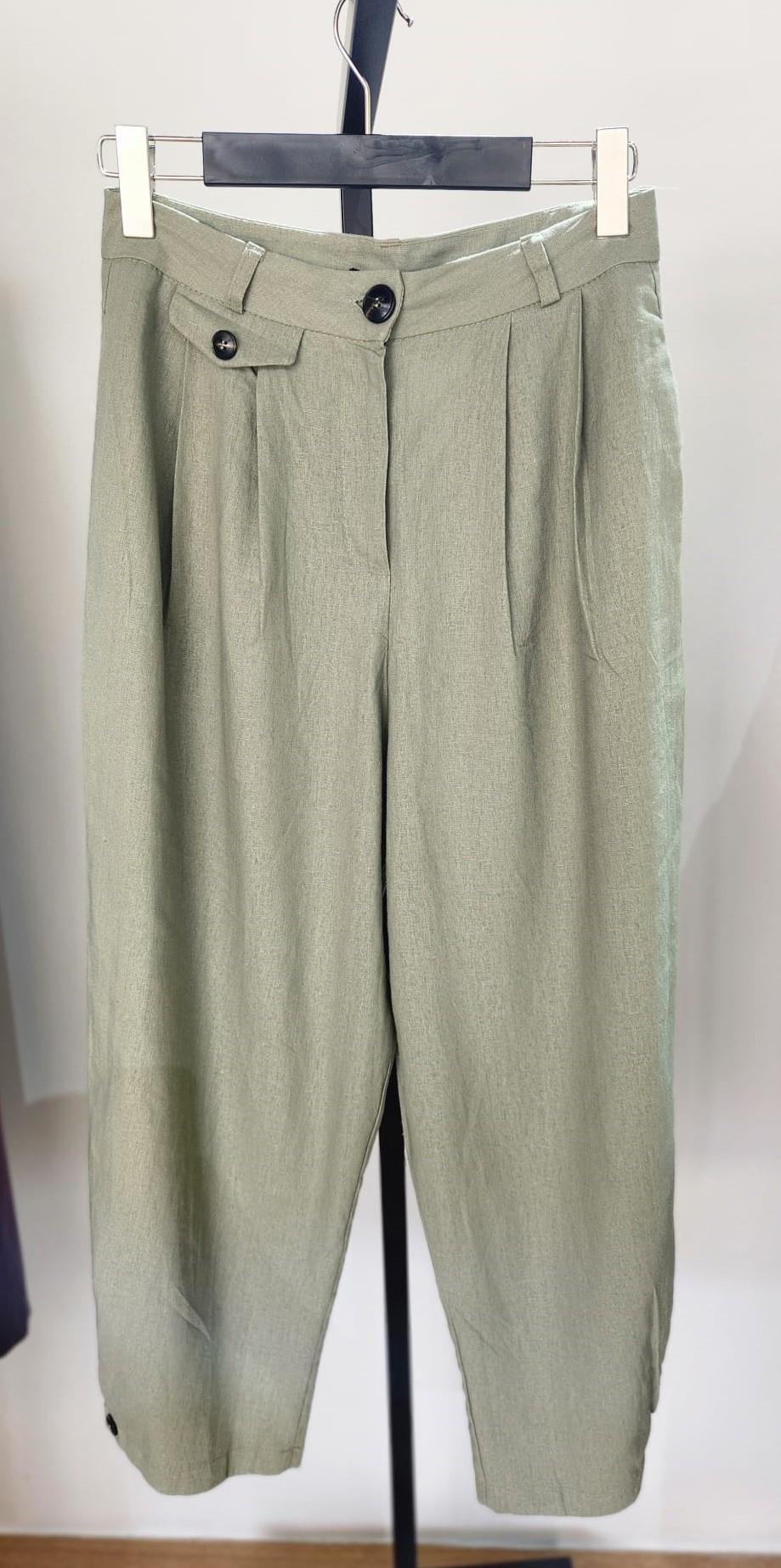 PAÇA DÜĞME DETAYLI KETEN PANTOLON