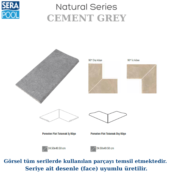 Cement Grey Porselen Flat Tutamak Köşe ParçasıPorselen TutamakSerapoolCEKOSEFH