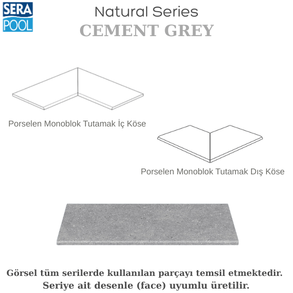 Cement Grey Porselen Monoblok Tutamak 90° KöşePorselen TutamakSerapoolCEKOSE