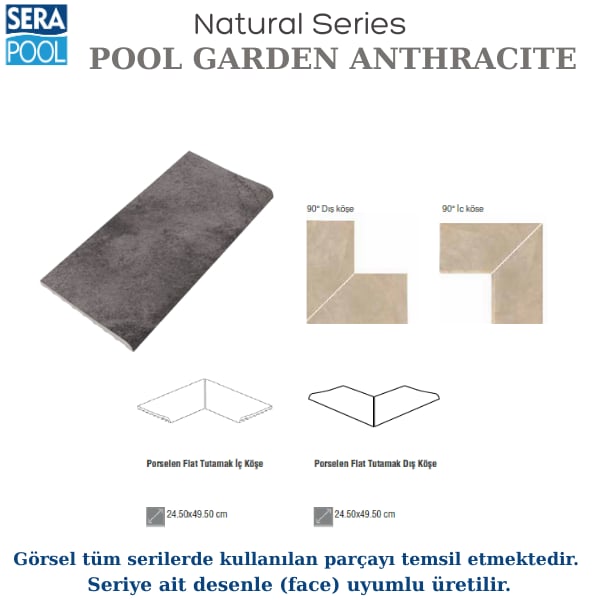 Pool Garden Anthracite Porselen Flat Tutamak Köşe ParçasıPorselen TutamakSerapoolPGAKOSEFH