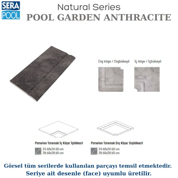Pool Garden Anthracite Porselen Tutamak Köşe İç/Dış BükeyliPorselen TutamakSerapoolPGAKOSEHB