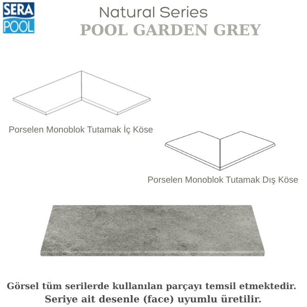 Pool Garden Grey Porselen Monoblok Tutamak 90° KöşePorselen TutamakSerapoolPGGKOSE