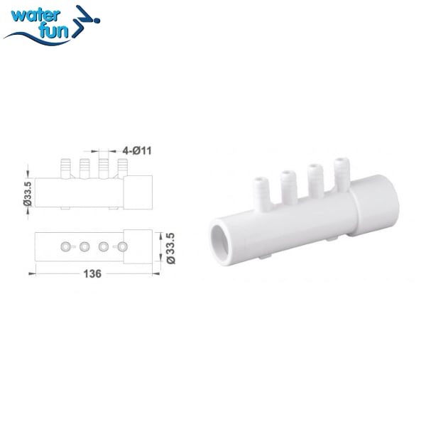 Waterfun Jakuzi Kollektörü Ø25 mm x 10 mm Ve 4 Hava Çıkışlı Jakuzi & Spa EkipmanlarıWater Fun43018123003