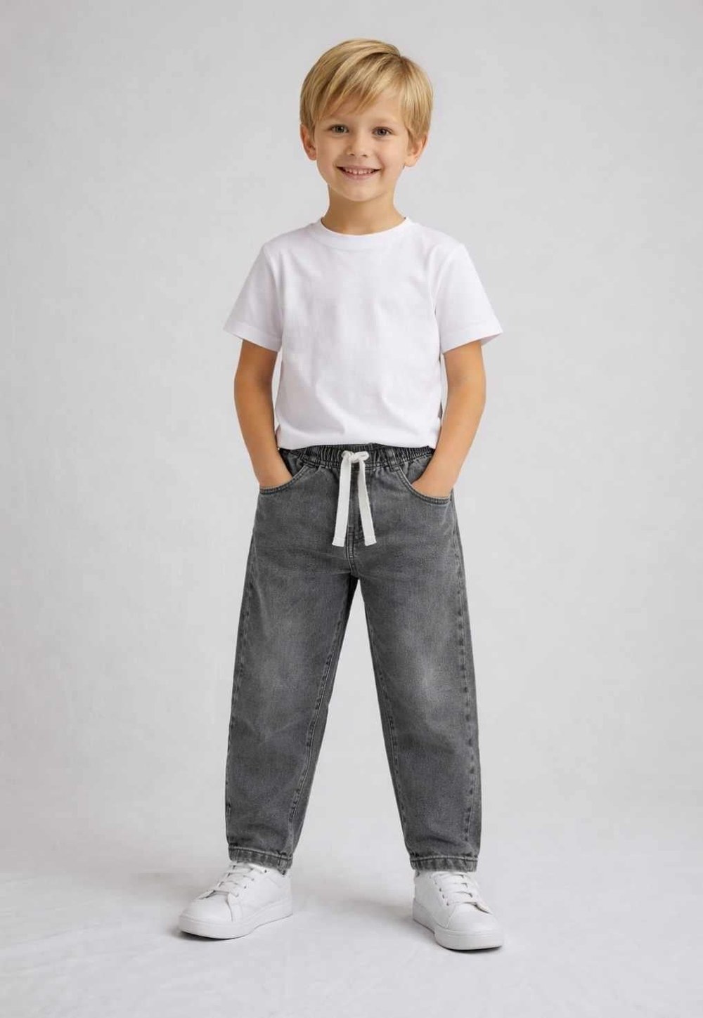 Erkek Çocuk Lastikli Bel Bağcıklı Jean Pantolon 3-8 Yaş 126248
