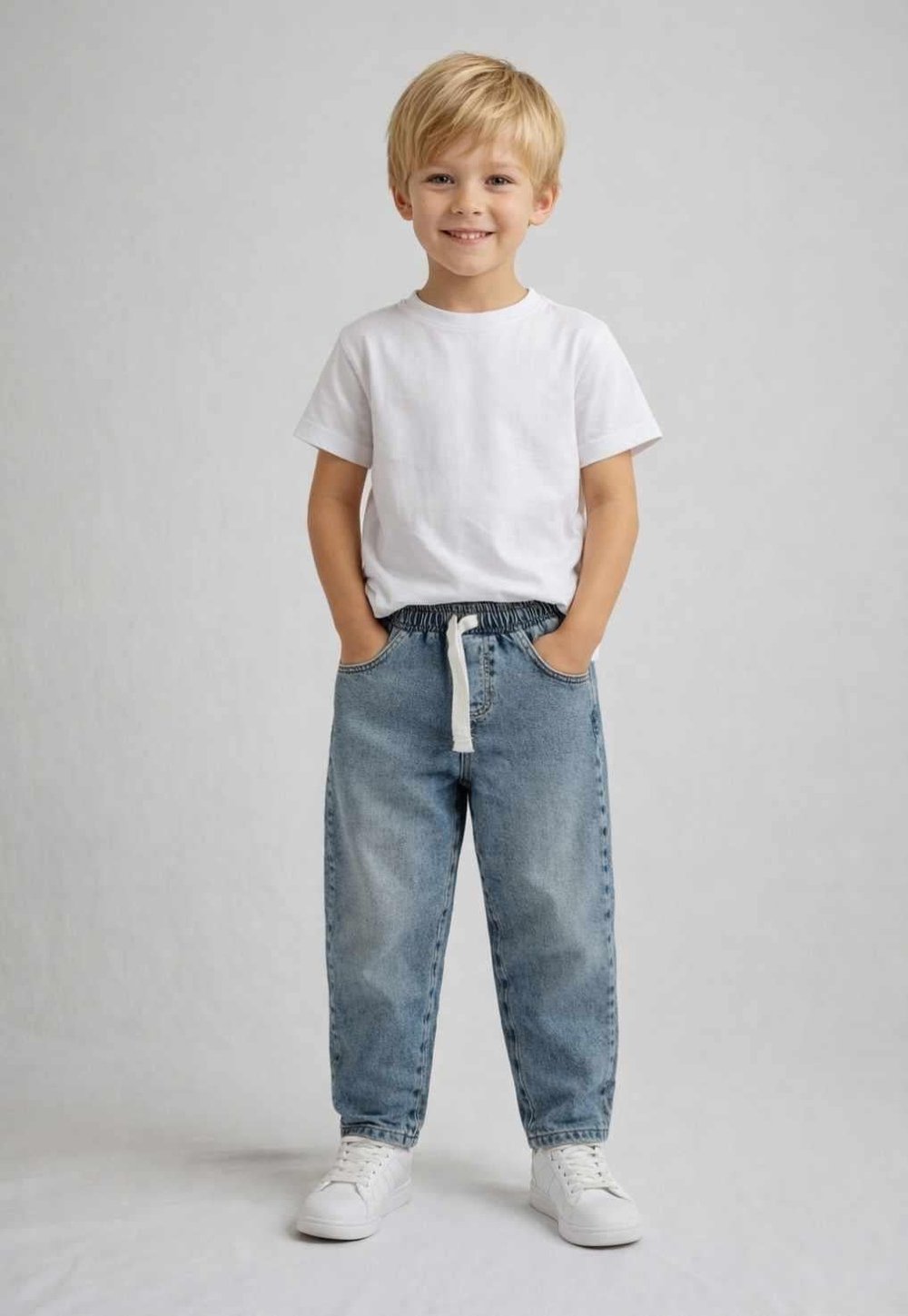 Erkek Çocuk Lastikli Bel Bağcıklı Jean Pantolon 3-8 Yaş 126248