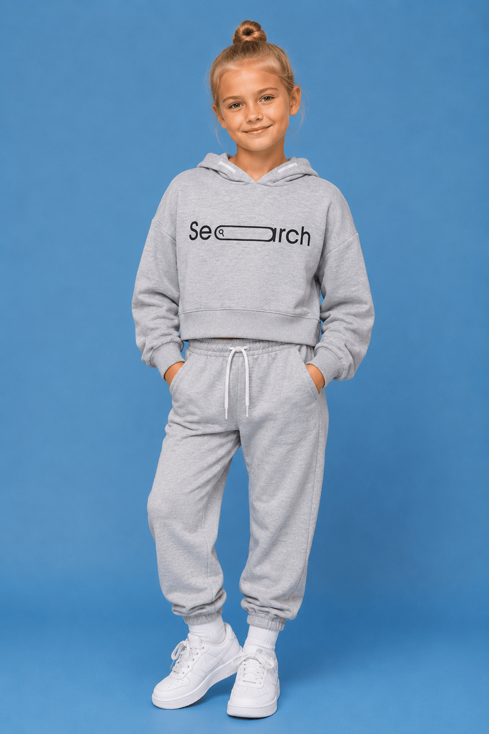Kız Çocuk Kapşonlu Baskılı Crop Sweatshirt 6-16 Yaş