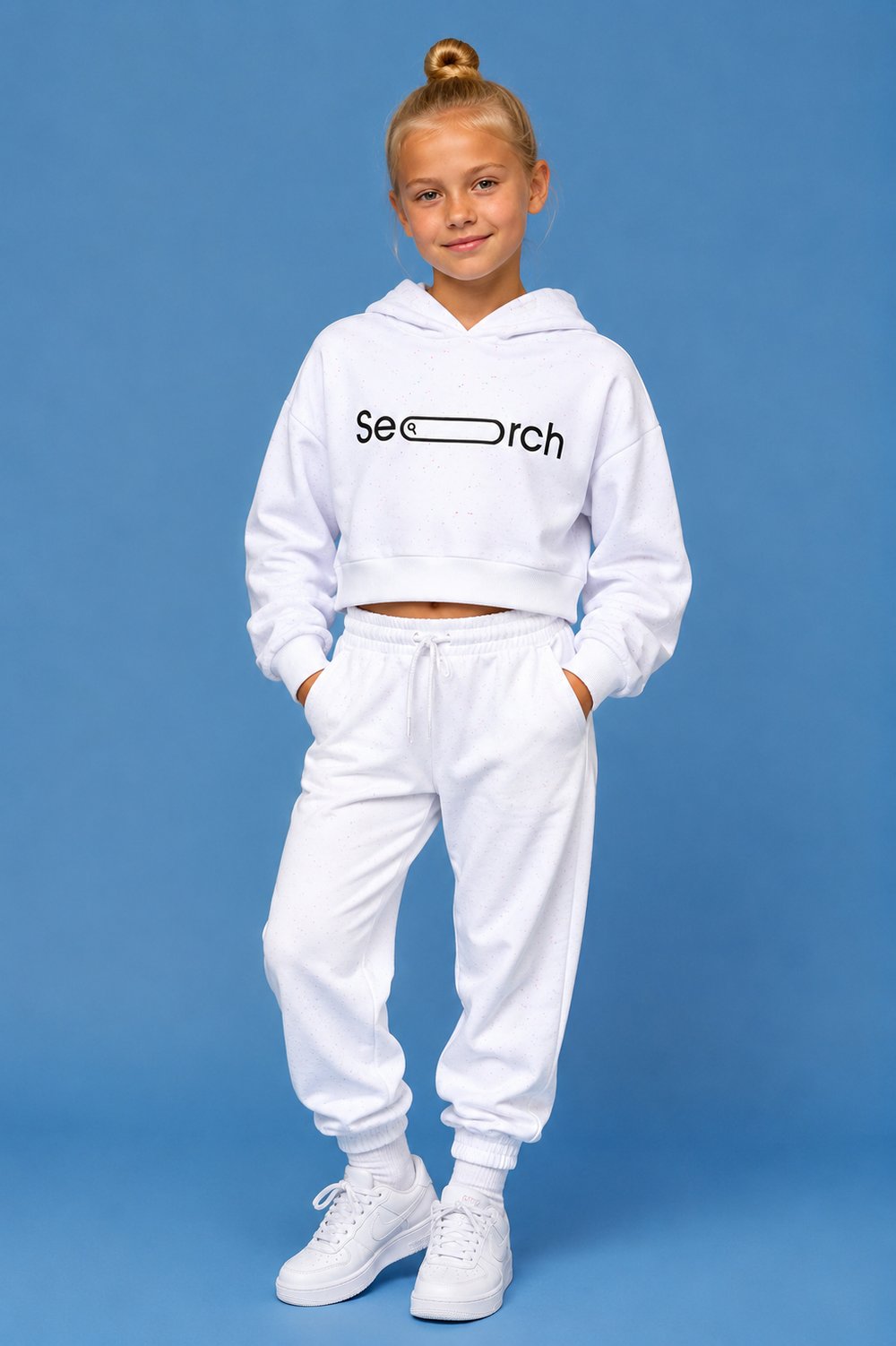 Kız Çocuk Kapşonlu Baskılı Crop Sweatshirt 6-16 Yaş