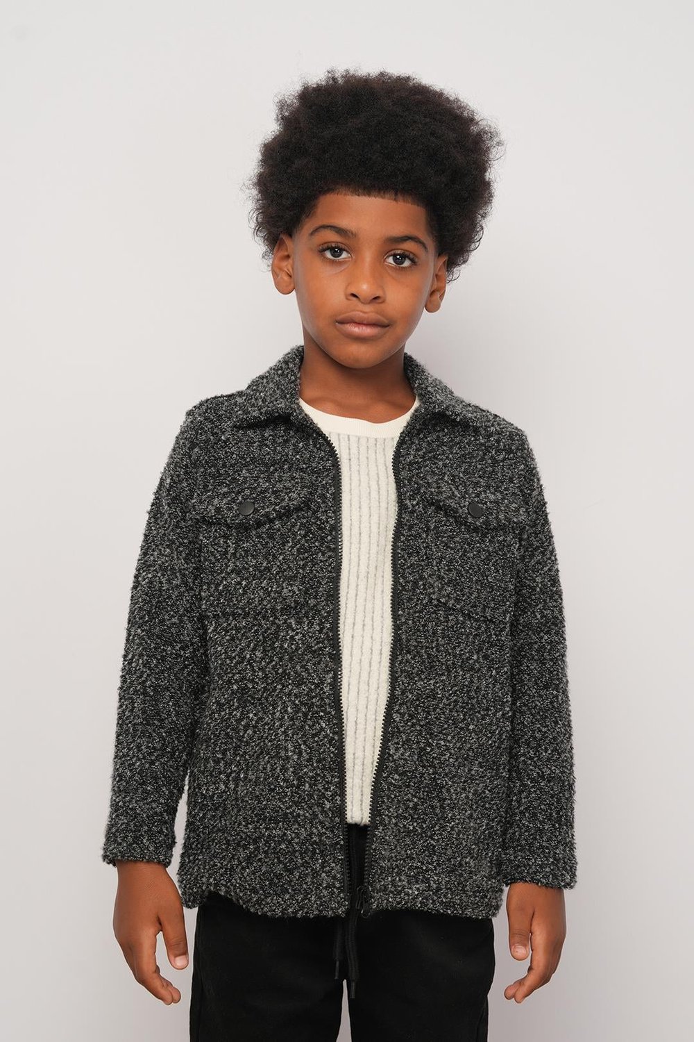 Boy Zippered Boucle Knit Shirt 9-14 Years -325126