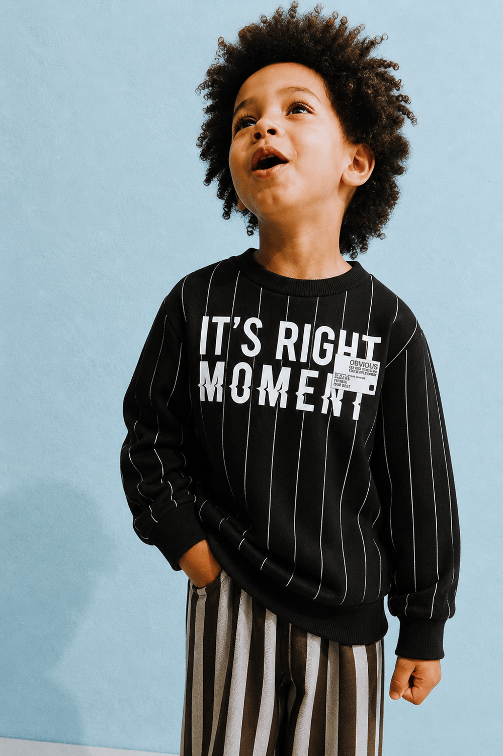 Boys 3-Thread Striped Printed Sweatshirt 3-8 Years - 325358