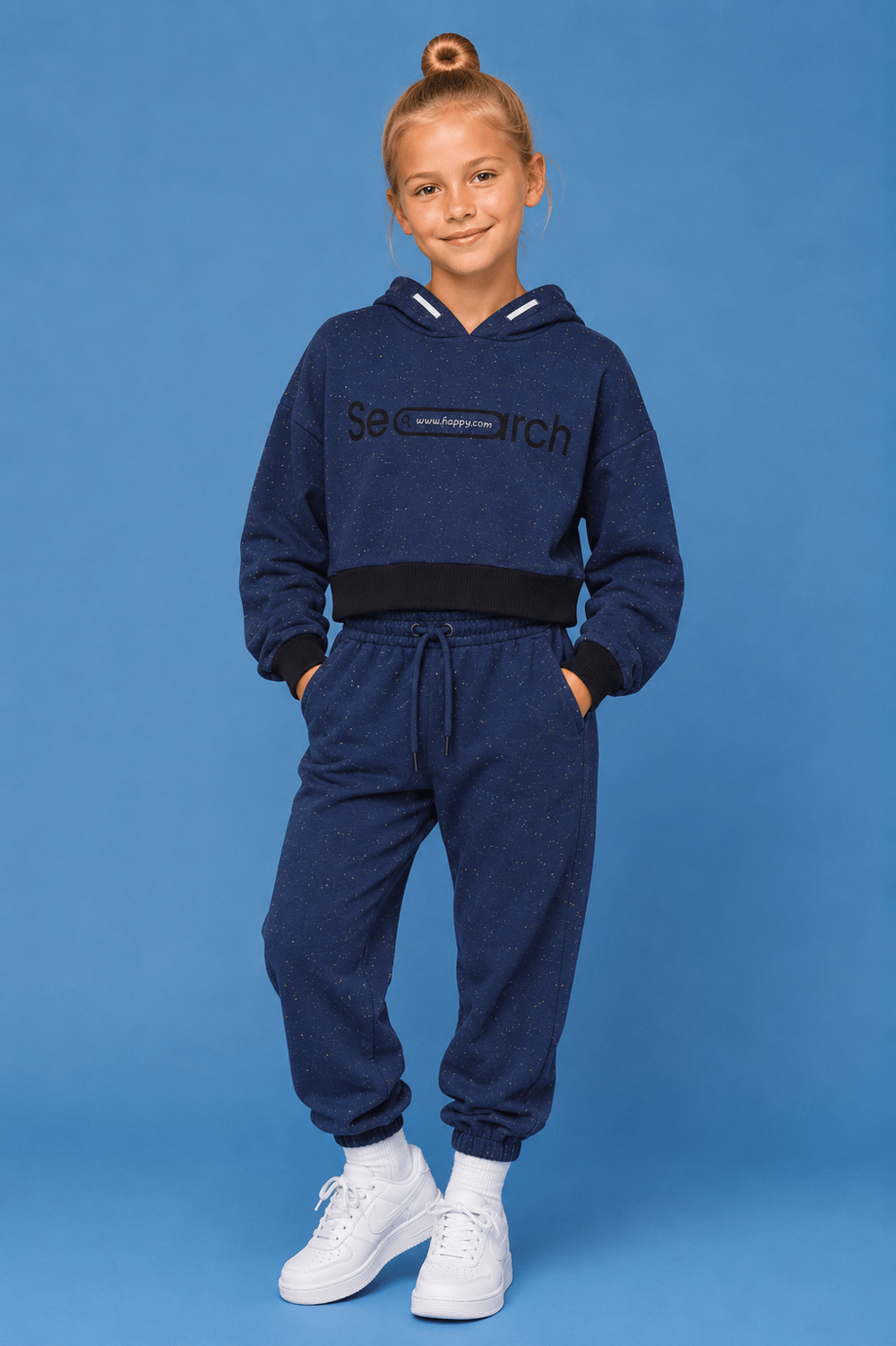 Kız Çocuk Kapşonlu Baskılı Crop Sweatshirt 6-16 Yaş