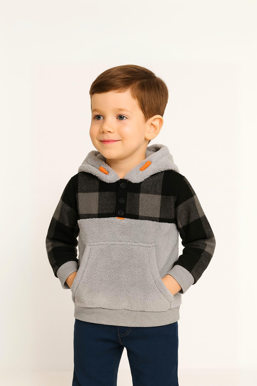 Erkek Çocuk Kapşonlu Garnli Peluş Sweatshirt 1-5 Yaş