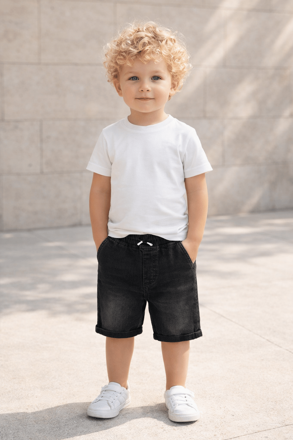 Erkek Çocuk Beli Lastikli Denim Şort 1-5 Yaş