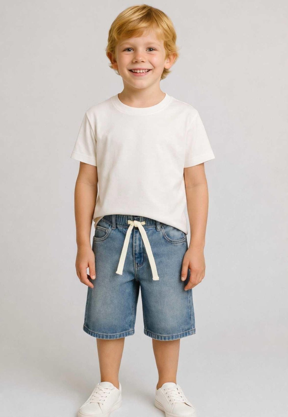 Erkek Çocuk Bağcıklı Lastikli Bel Jean Şort 3-8 Yaş 126250
