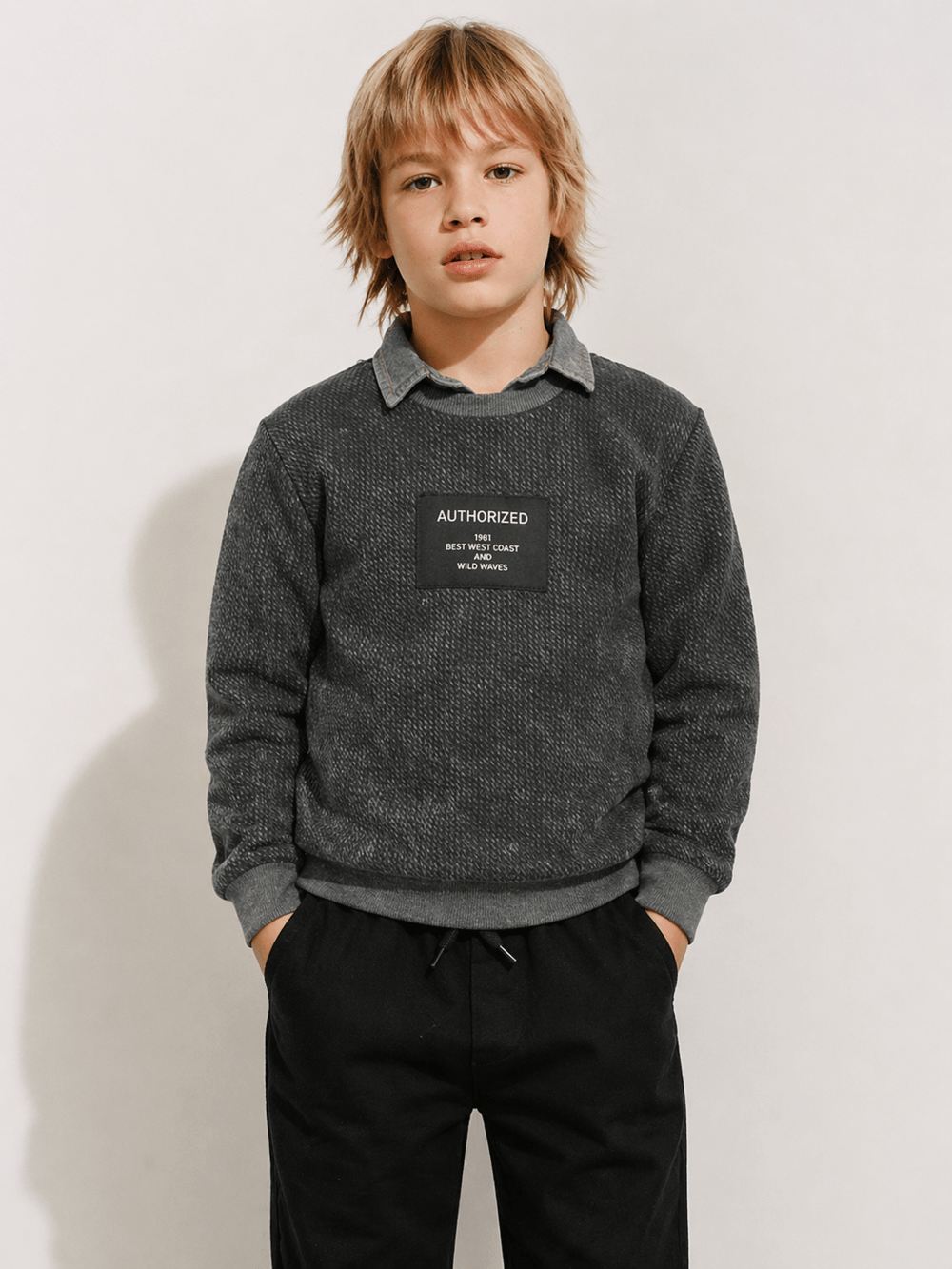 Boy Acid Wash Crepe Sweatshirt 3-8 Years -325316
