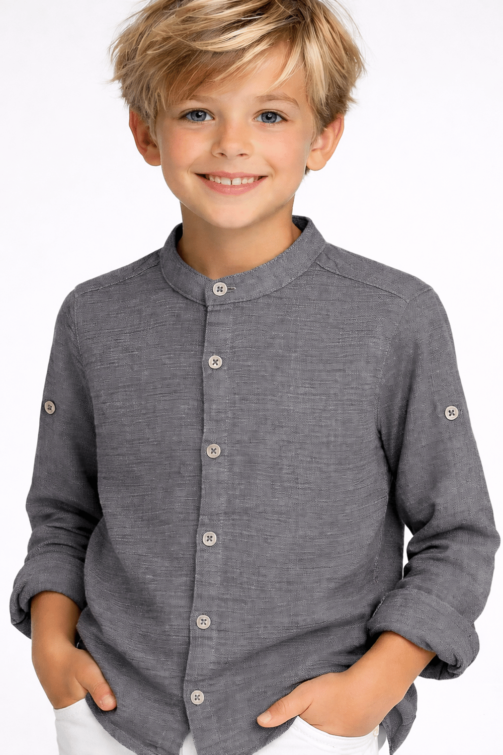 Boys Mandarin Collar Muslin Shirt Ages 6–16 – 125135