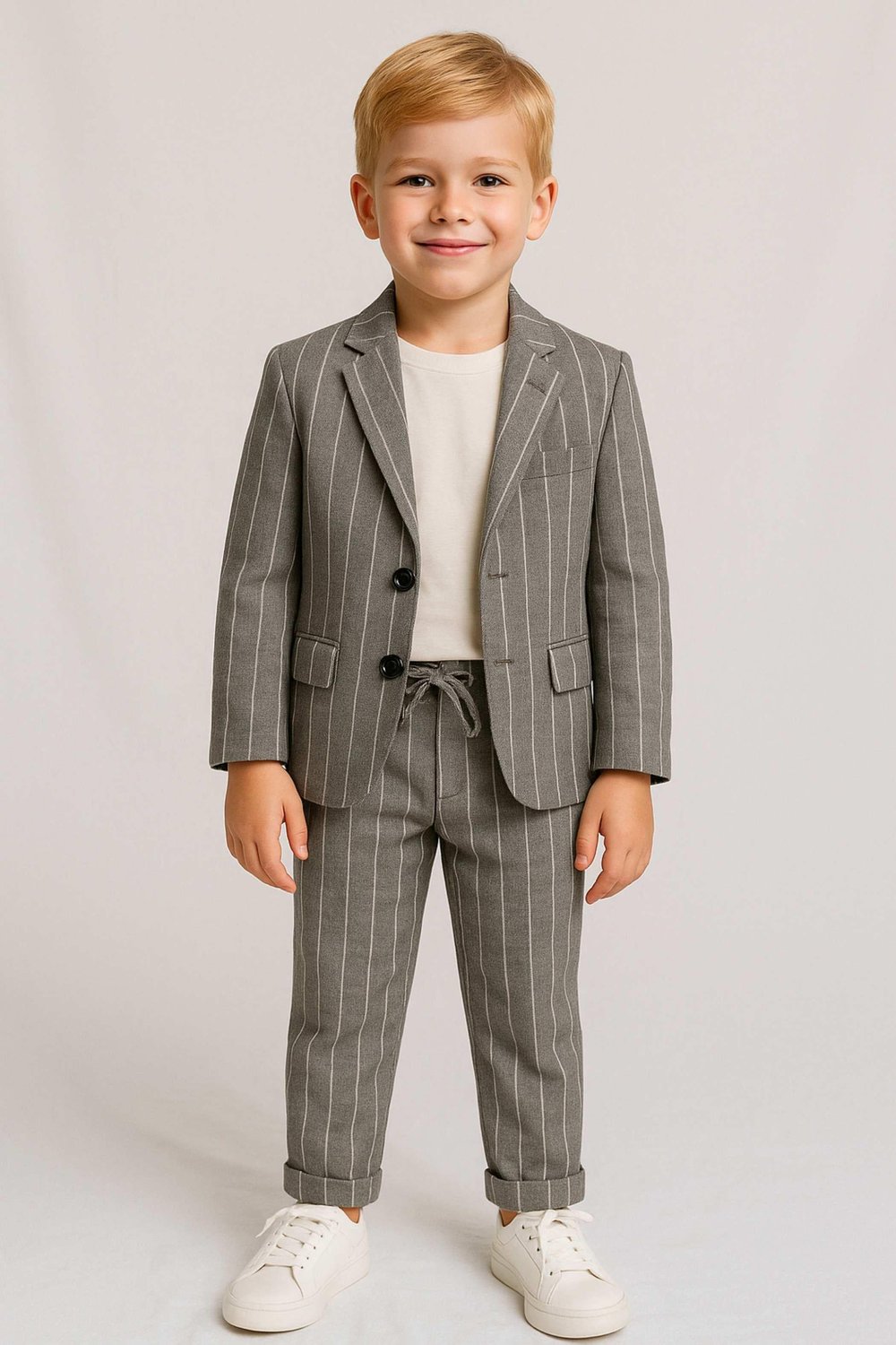 Erkek Çocuk Çizgili Keten Ceket Pantolon Takım 3-8 Yaş 126632
