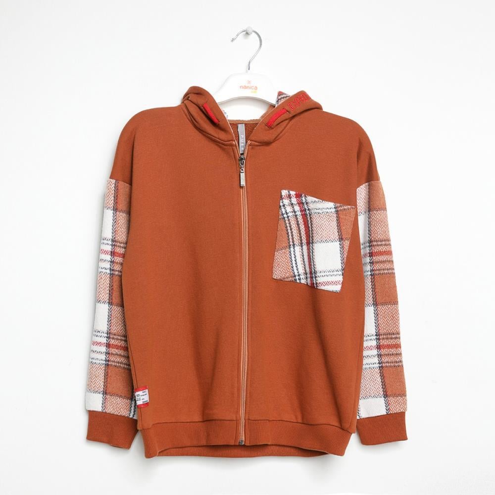 322307Erkek Çocuk Ekose Desenli Kapşonlu Sweatshirt 6-16 Yaş