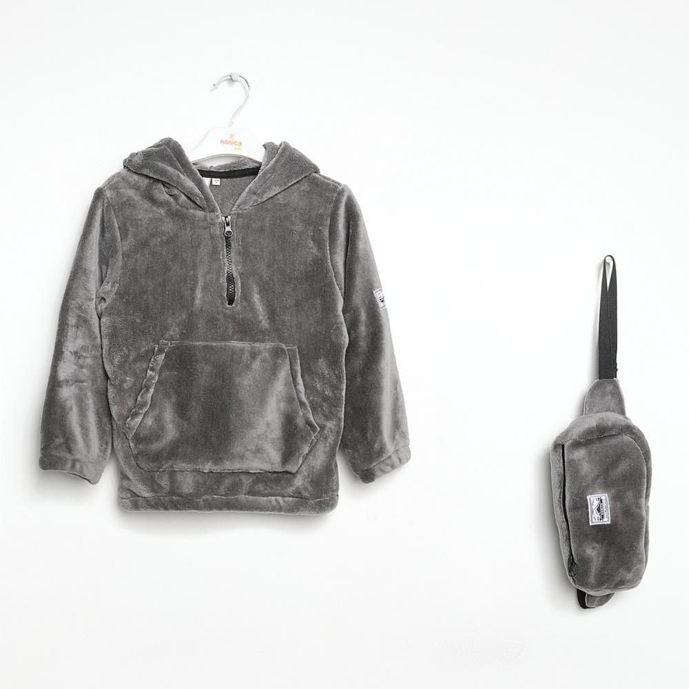 322313Erkek Çocuk Kapşonlu Sweatshirt Çanta 1-5 Yaş