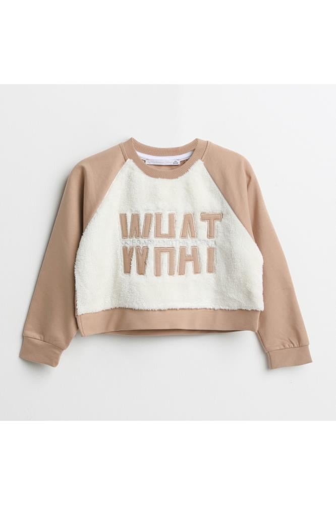 421302Kız Çocuk Bskılı Crop Sweatshirt 1-5 Yaş