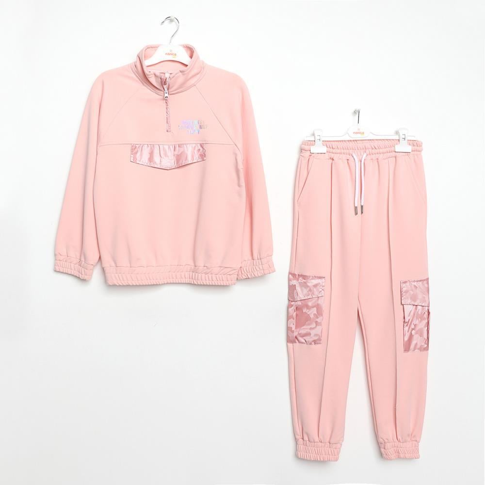 422905Kız Çocuk Yaka Fermuarlı Sweatshirt Pantolon 2'Li Takım 1-5 Yaş