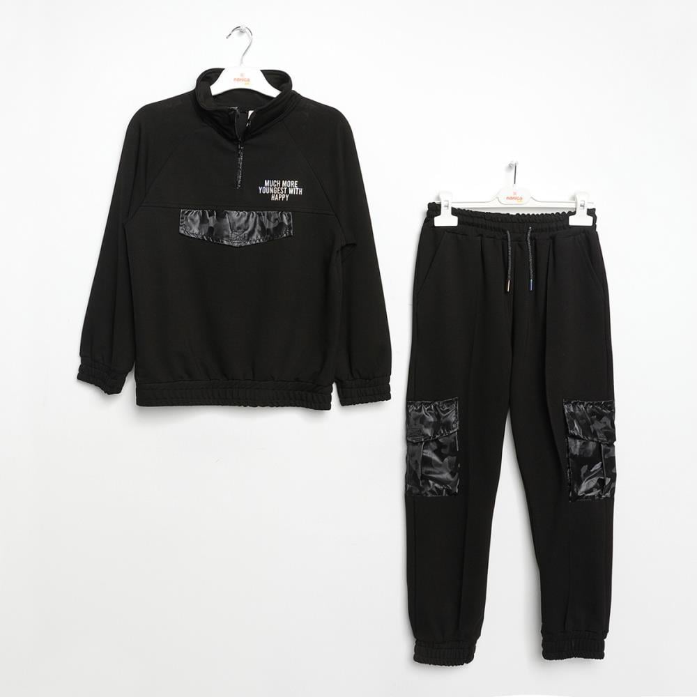 422905Kız Çocuk Yaka Fermuarlı Sweatshirt Pantolon 2'Li Takım 1-5 Yaş