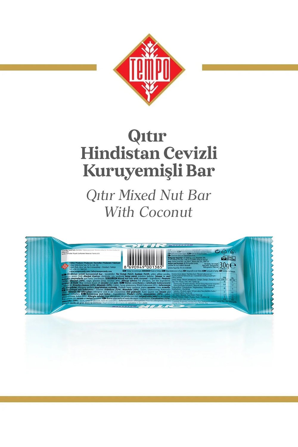 Qıtır Hindistan Cevizli Kuruyemişli Bar 30 g X 12 Adet