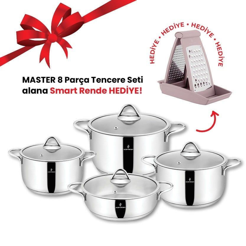 Sofram Master 8 Parça Tencere Seti + Smart Rende (Pembe)