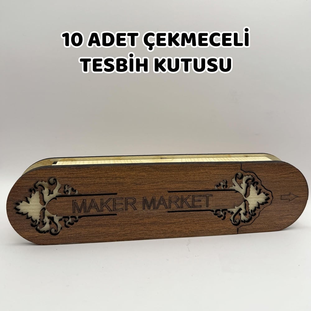 10 Adet Çekmeceli Tesbih Kutusu - Ceviz Model