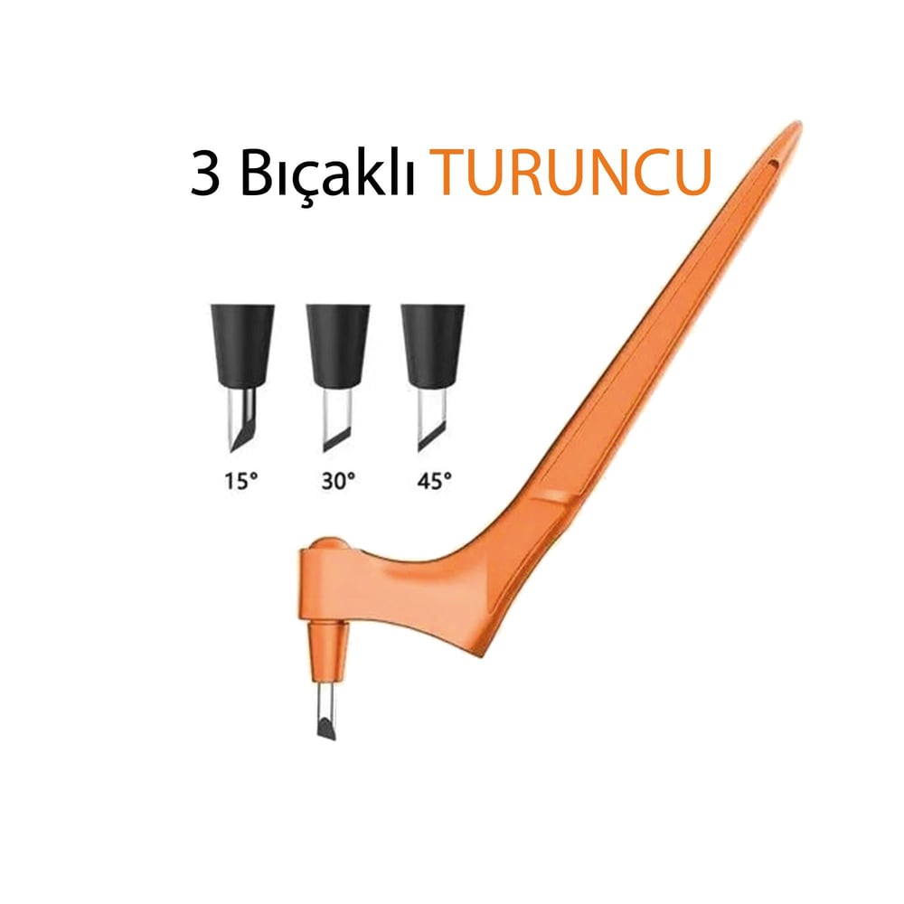 3 Başlıklı Dönmeli Hassas El Kesici Kalem – 15° 30° 45° Açılı Craft Cutter | 3D El Sanatları ve Vinil Kesim Aracı Turuncu