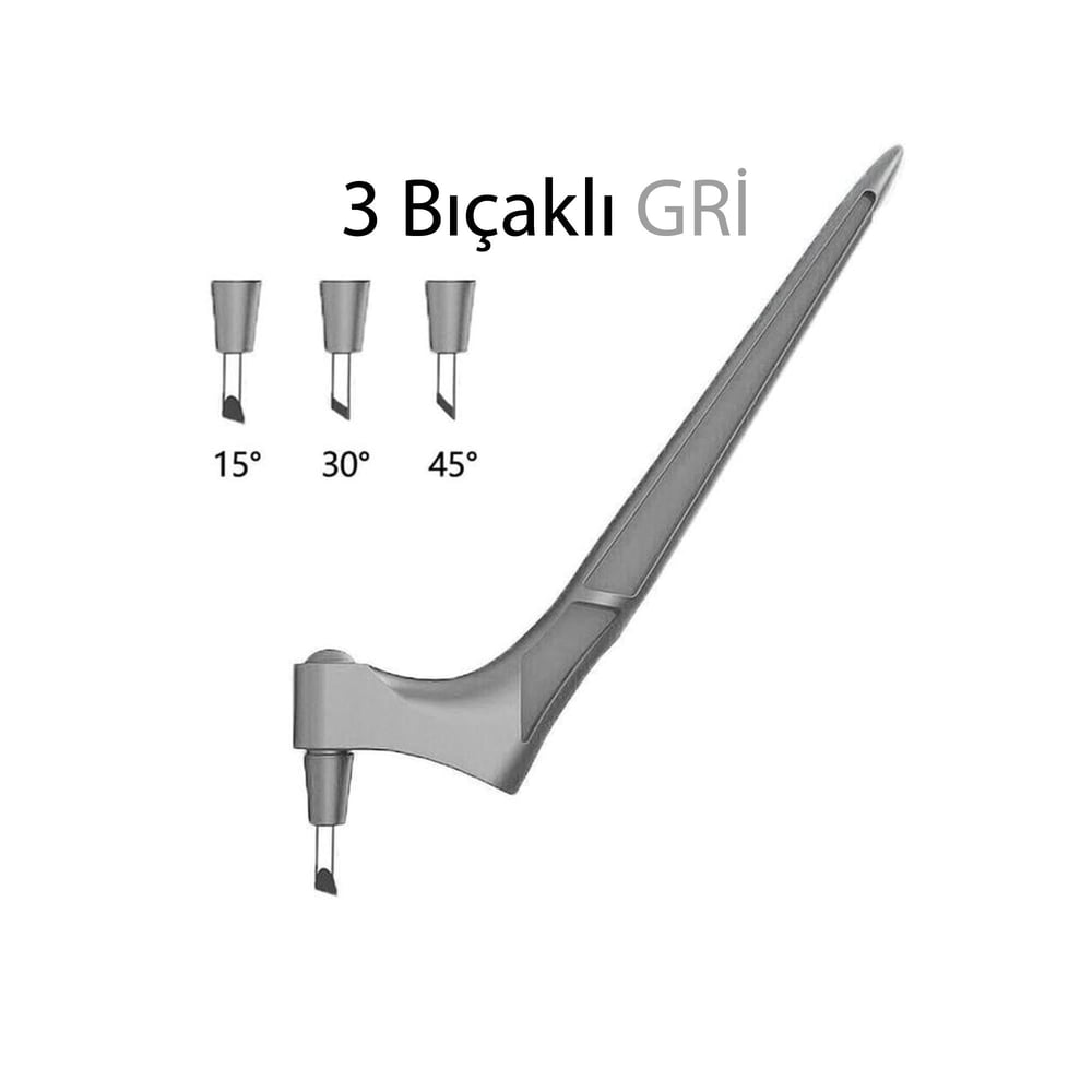 3 Başlıklı Dönmeli Hassas El Kesici Kalem – 15° 30° 45° Açılı Craft Cutter | 3D El Sanatları ve Vinil Kesim Aracı Gri