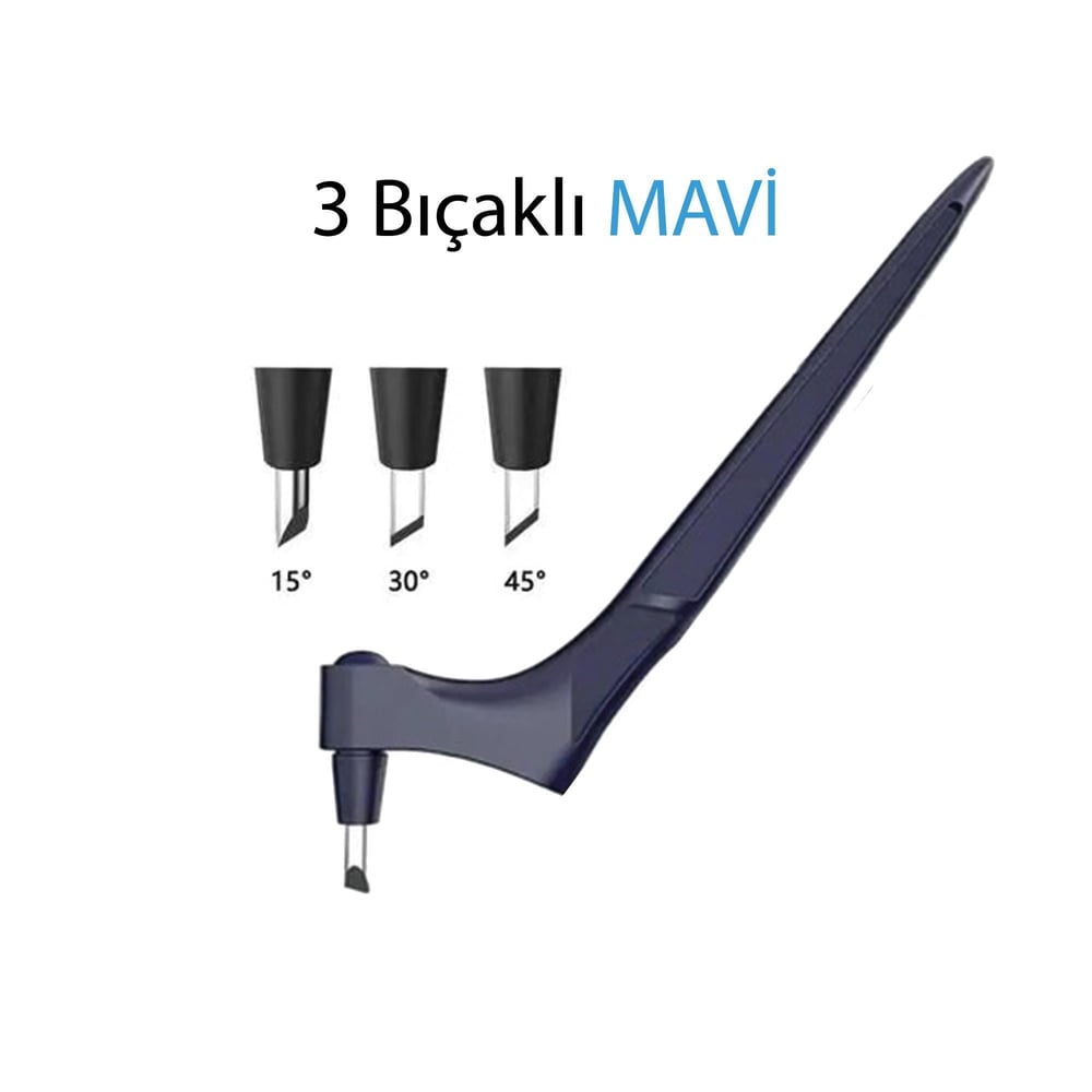 3 Başlıklı Dönmeli Hassas El Kesici Kalem – 15° 30° 45° Açılı Craft Cutter | 3D El Sanatları ve Vinil Kesim Aracı Mavi