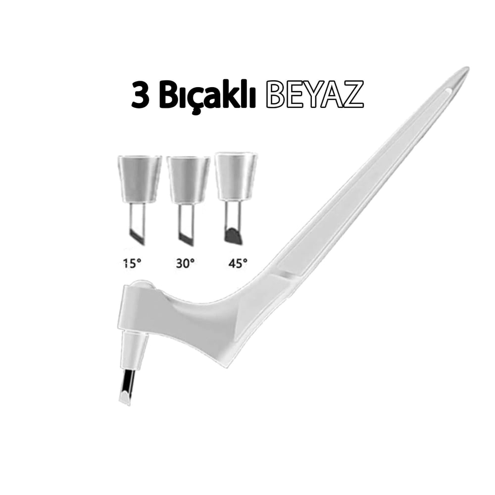 3 Başlıklı Dönmeli Hassas El Kesici Kalem – 15° 30° 45° Açılı Craft Cutter | 3D El Sanatları ve Vinil Kesim Aracı Beyaz