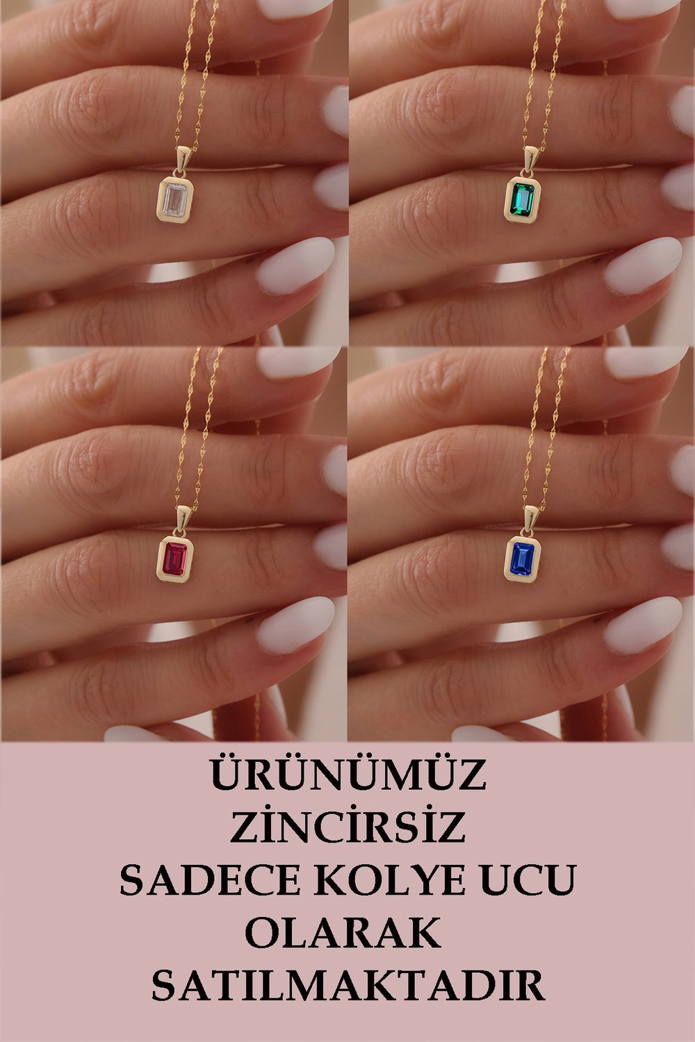 14 Ayar Altın Baget Tek Taş Kolye Ucu
