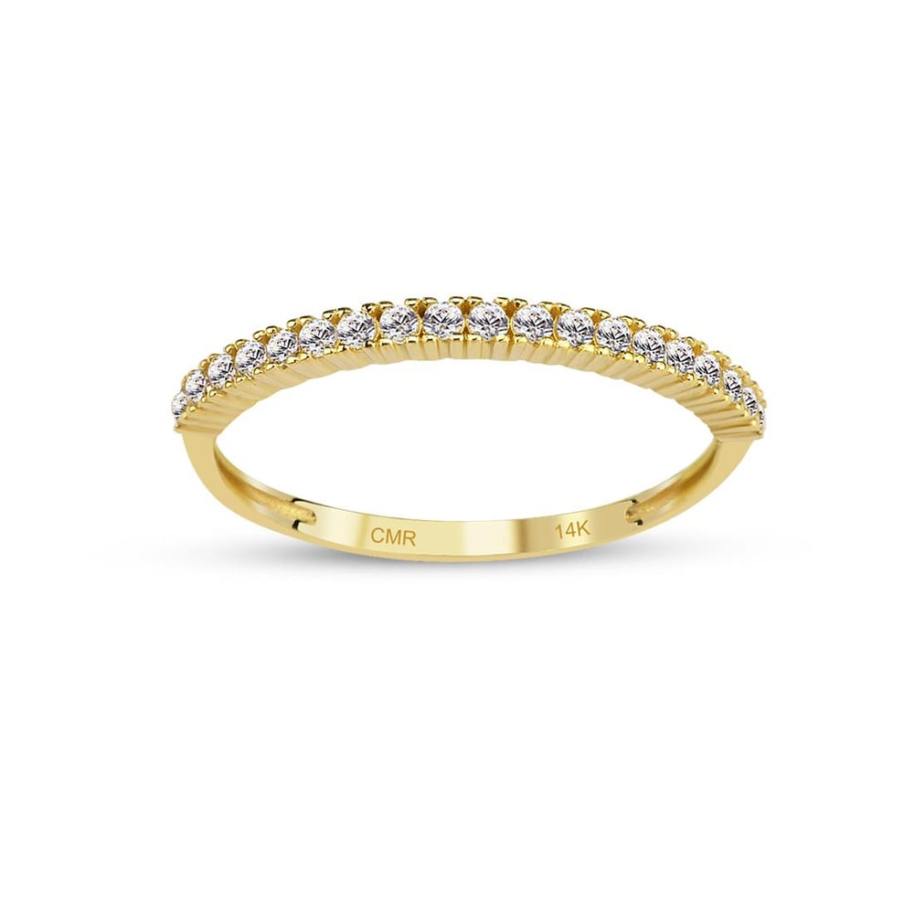 14 Ayar Altın Beyaz Taşlı Yarımtur Yüzük 