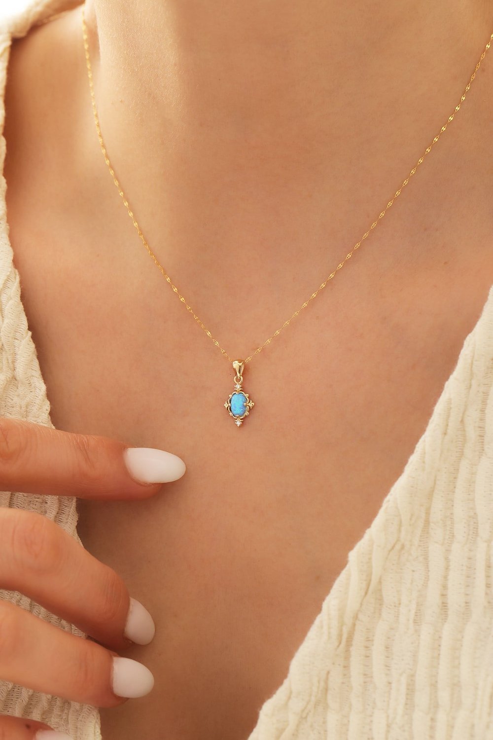 14 Ayar Altın Minimal Vintage Opal Kolye