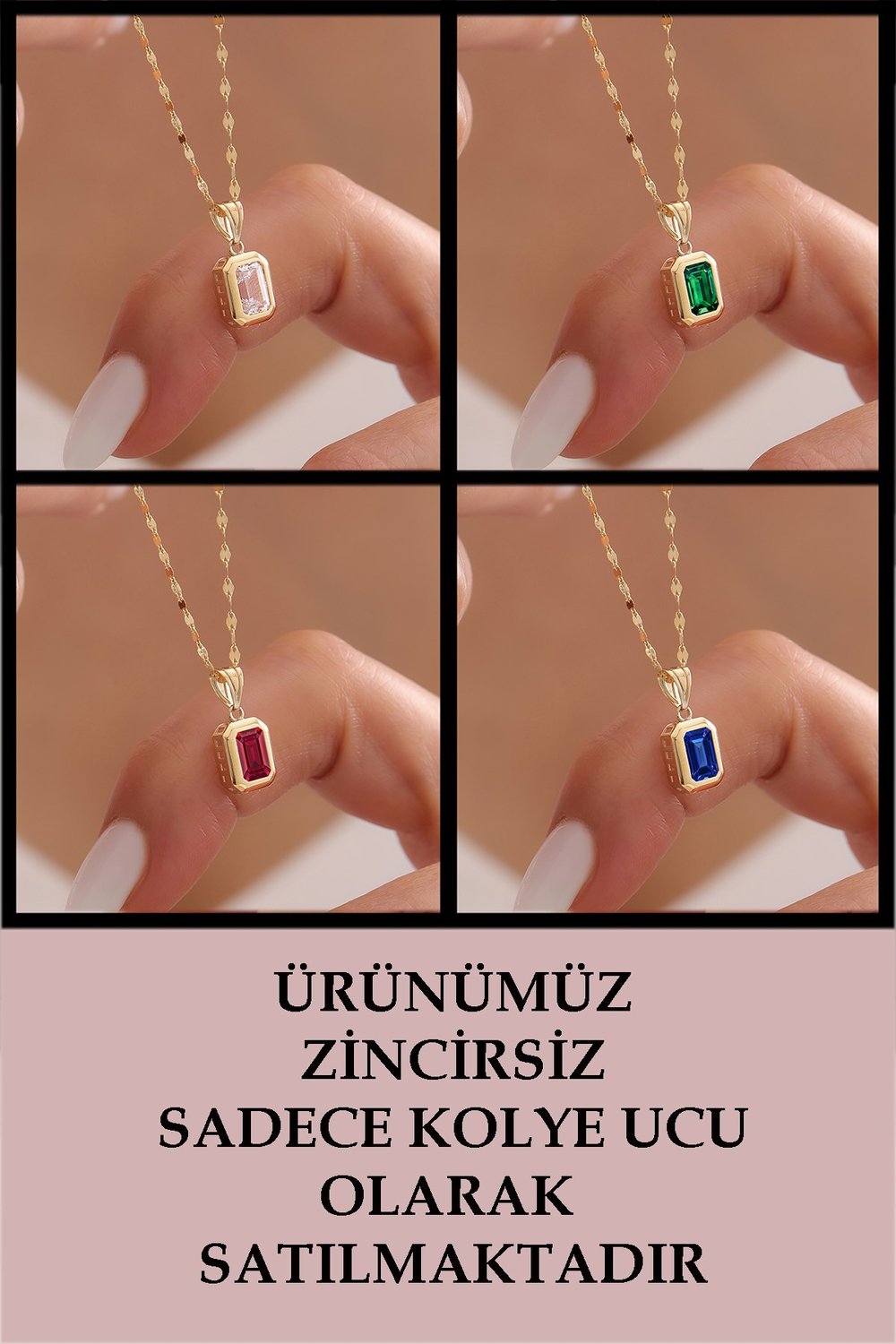 14 Ayar Altın Şık Baget Tek Taş Kolye Ucu