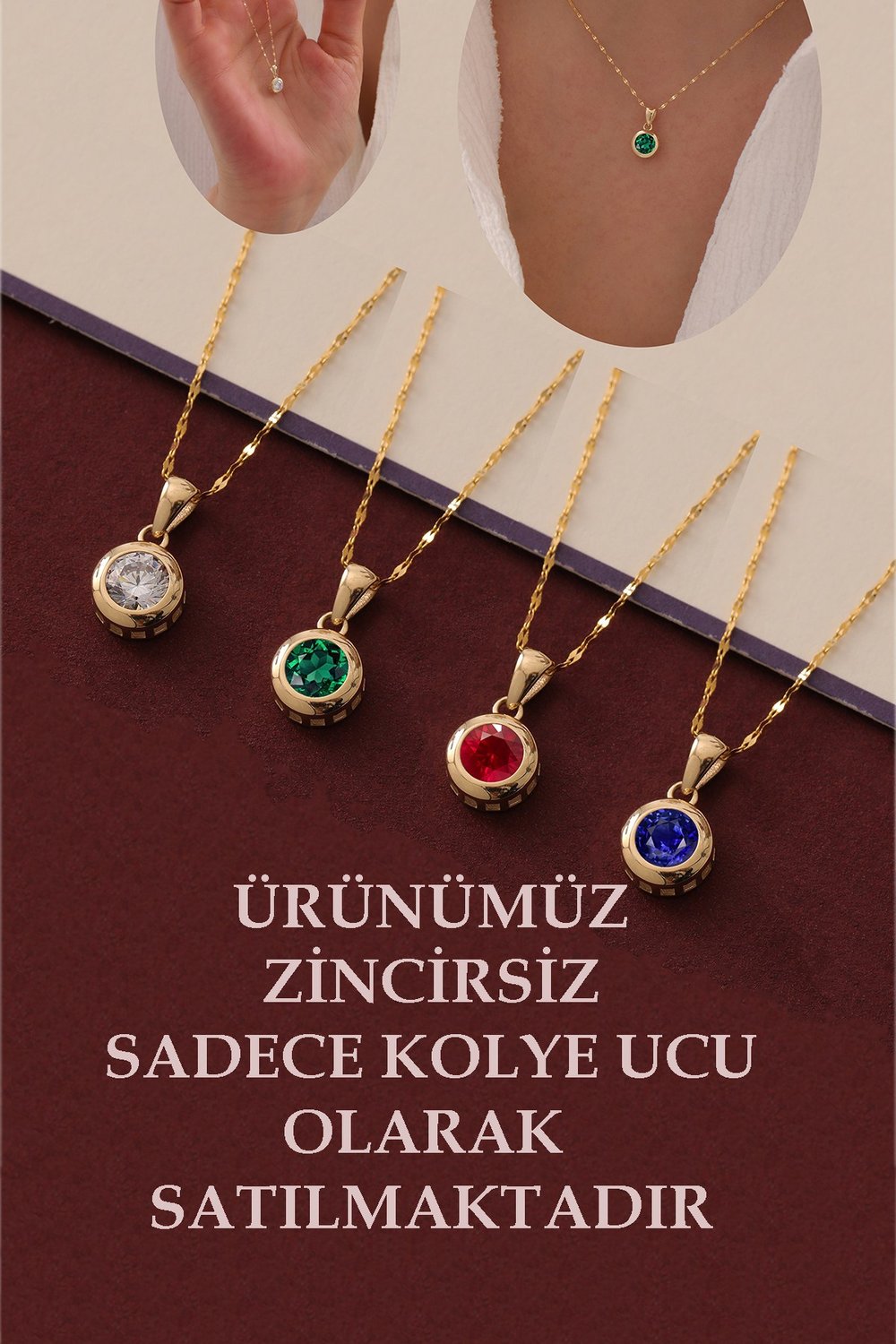 14 Ayar Altın Tek Taş Kolye Ucu