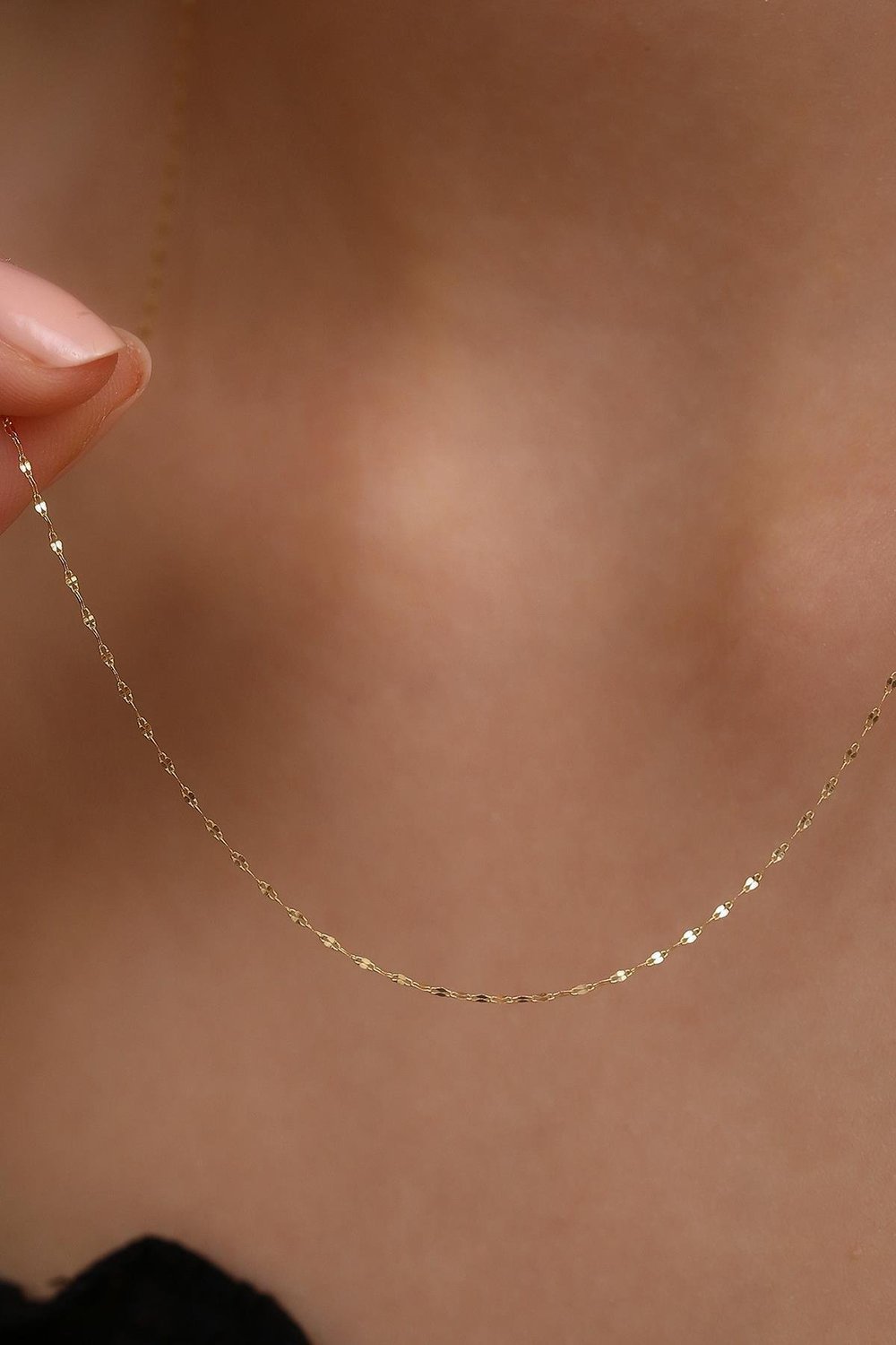 14 Ayar Altın Zarif Aynalı Zincir Kolye