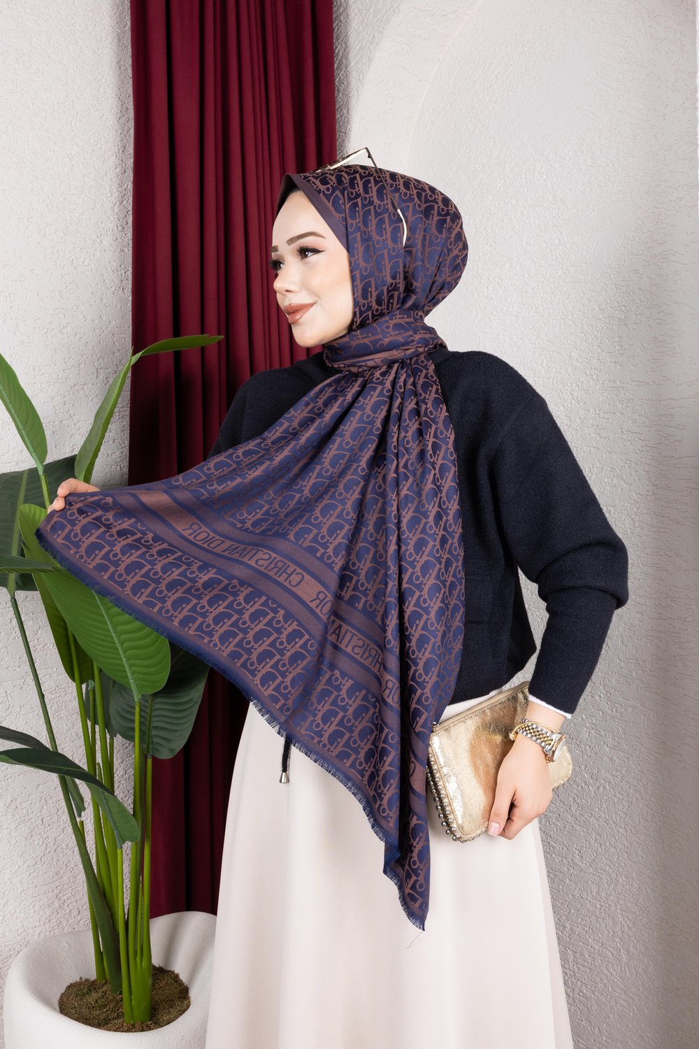 Dior Pamuk Şal | Lacivert