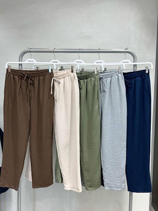 Haki Beli Lastikli Keten Pantolon
