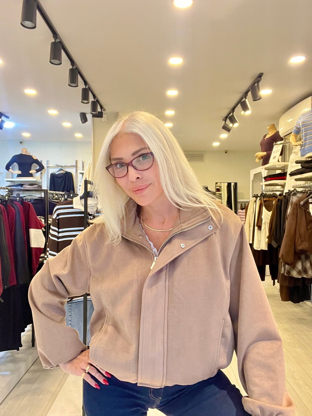 Camel Dik Yakalı Süet Bomber Ceket