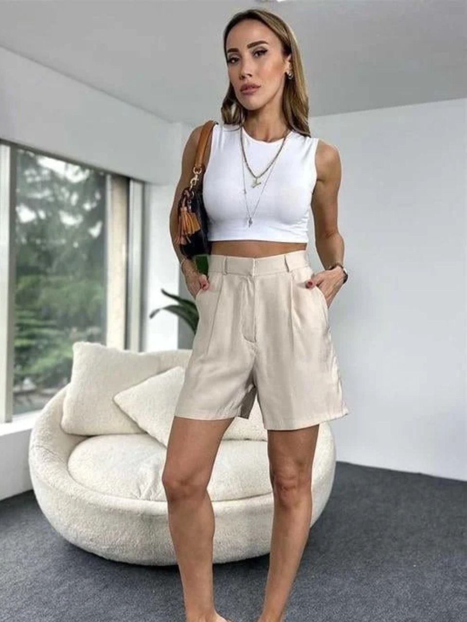 Tensel Kumaş Pileli Şort