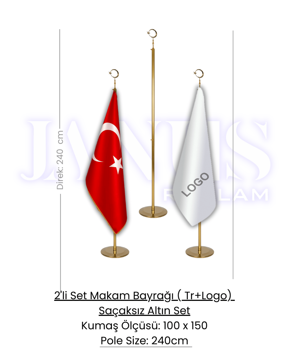 2'li Set Makam Bayrağı ( Tr+Logo) Saçaksız Altın Set