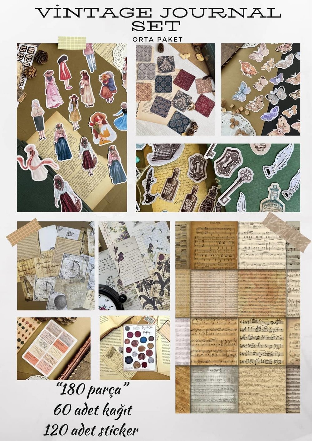 JOURNAL Set (Orta Paket) (Planner, Ajanda, Günlük, Bullet Journal, Scrapbook için uygundur)