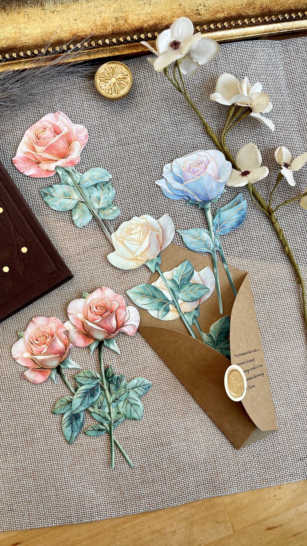 Nova Crafts Gül Buketi  Roses Çiçekli Dekoratif Kağıt - Kitap Ayracı 10 adet
