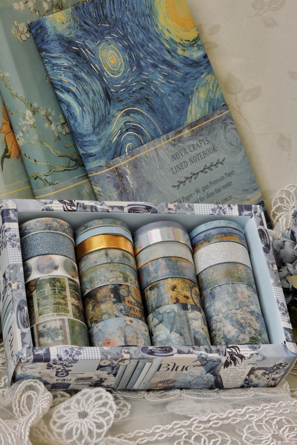 Nova Crafts Mavi Art Oil Painting Series Tablolar 24 lü Washitape Seti ( Bullet Journal için uygundur.)
