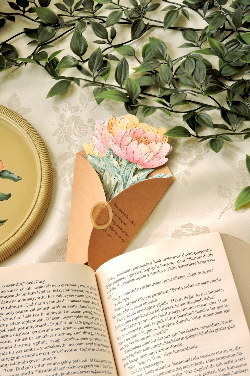 Nova Crafts Şakayık Buketi Peony Çiçekli Dekoratif Kağıt - Kitap Ayracı 10 adet