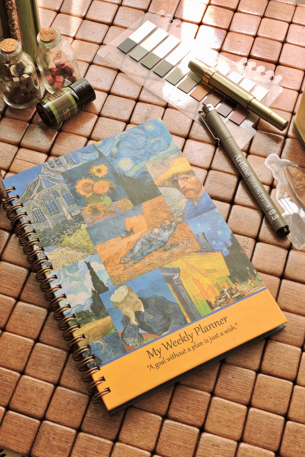 Nova Crafts Van Gogh Spiralli Ajanda Ayçiçekleri Kolaj Etkinlikli Süresiz Ajanda / Planner / Sert Kapak